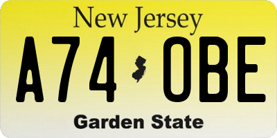 NJ license plate A74OBE