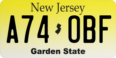 NJ license plate A74OBF