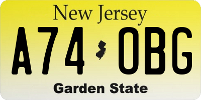 NJ license plate A74OBG