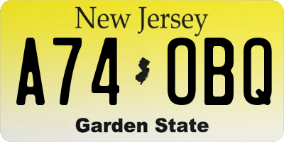 NJ license plate A74OBQ