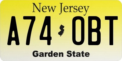 NJ license plate A74OBT