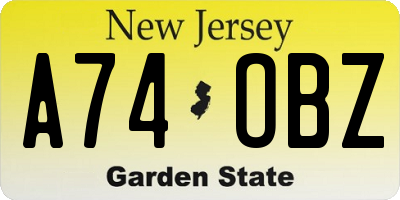 NJ license plate A74OBZ