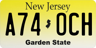 NJ license plate A74OCH