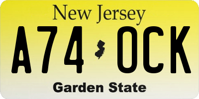 NJ license plate A74OCK