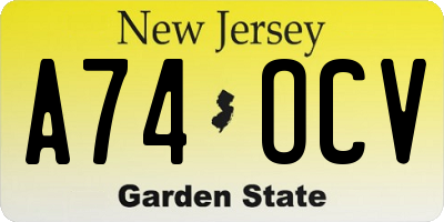 NJ license plate A74OCV