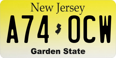 NJ license plate A74OCW