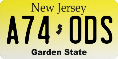 NJ license plate A74ODS