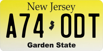 NJ license plate A74ODT