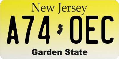 NJ license plate A74OEC