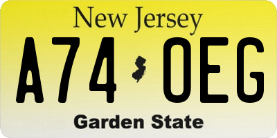 NJ license plate A74OEG