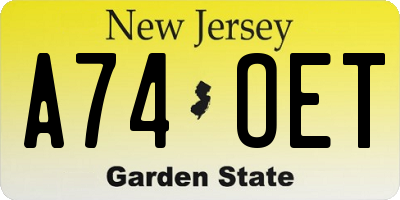 NJ license plate A74OET