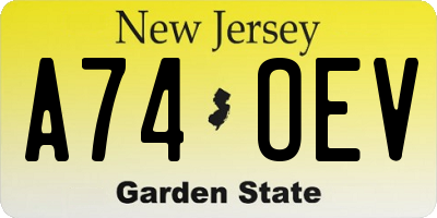 NJ license plate A74OEV
