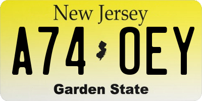 NJ license plate A74OEY