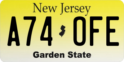 NJ license plate A74OFE