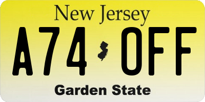 NJ license plate A74OFF
