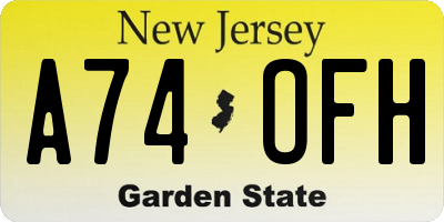NJ license plate A74OFH