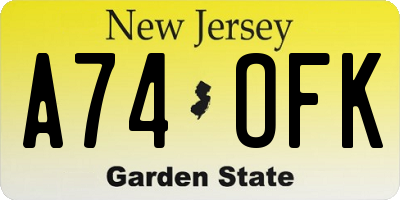 NJ license plate A74OFK