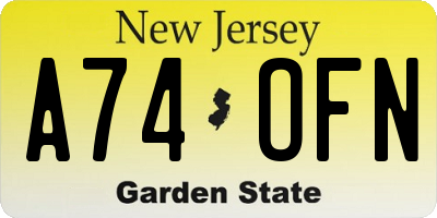 NJ license plate A74OFN