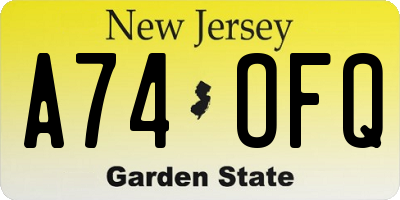 NJ license plate A74OFQ