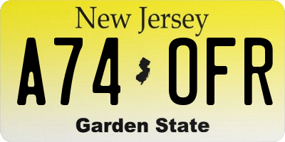 NJ license plate A74OFR