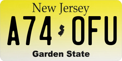 NJ license plate A74OFU