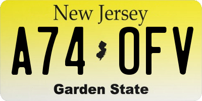NJ license plate A74OFV