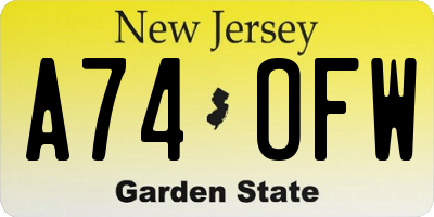 NJ license plate A74OFW