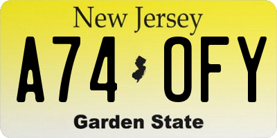 NJ license plate A74OFY