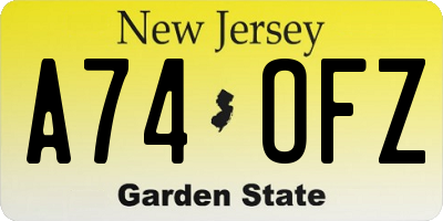 NJ license plate A74OFZ