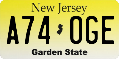 NJ license plate A74OGE