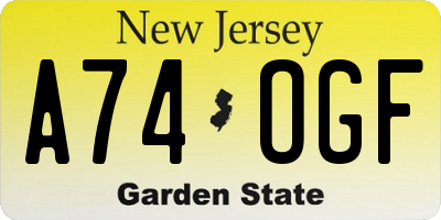 NJ license plate A74OGF