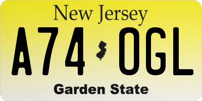 NJ license plate A74OGL