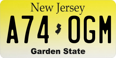 NJ license plate A74OGM
