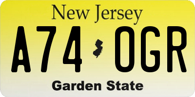 NJ license plate A74OGR