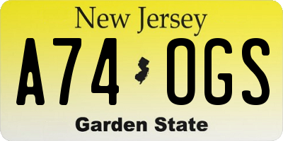NJ license plate A74OGS