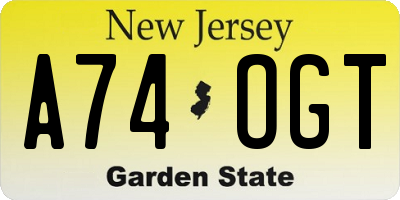 NJ license plate A74OGT