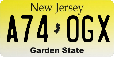 NJ license plate A74OGX