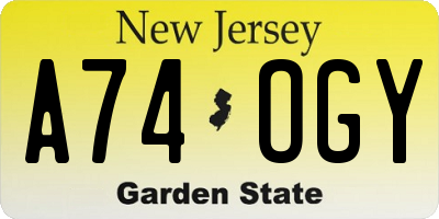 NJ license plate A74OGY