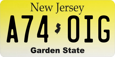 NJ license plate A74OIG