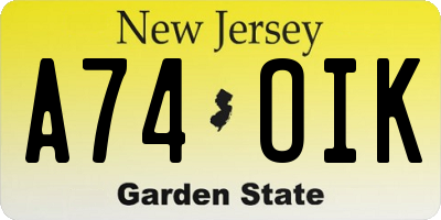 NJ license plate A74OIK