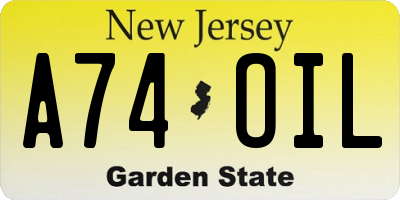 NJ license plate A74OIL