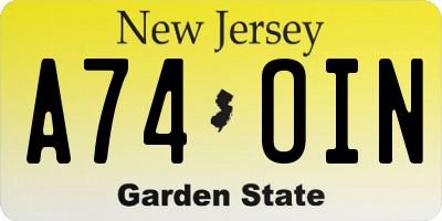NJ license plate A74OIN