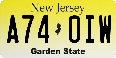 NJ license plate A74OIW