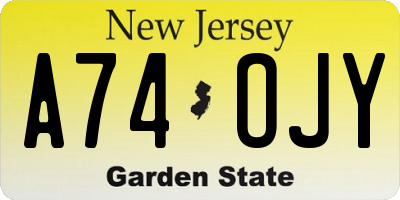 NJ license plate A74OJY