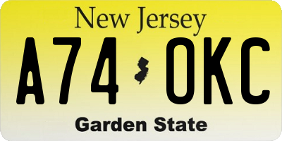NJ license plate A74OKC
