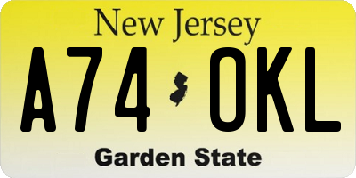 NJ license plate A74OKL