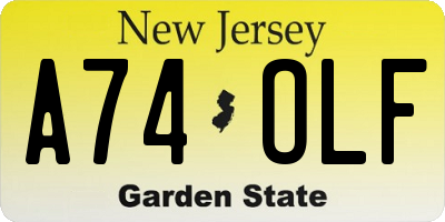 NJ license plate A74OLF