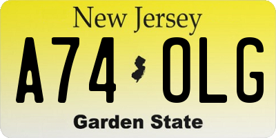 NJ license plate A74OLG