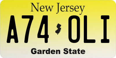 NJ license plate A74OLI