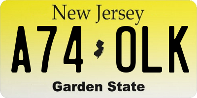 NJ license plate A74OLK